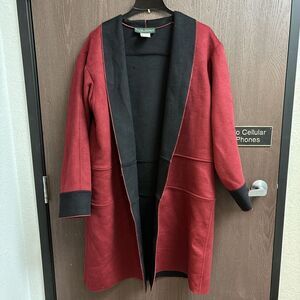 Harve Benard Benard Holtzman Double Face Wool Blend Coat Deep Red Black 14 Open